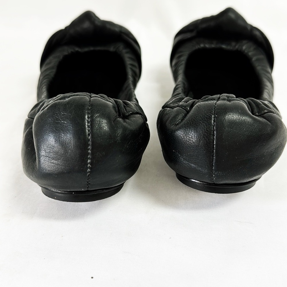 TORY BURCH “Katie” Black Leather Ballet Flats With Gold Glitter Toe Size 7 - Picture 7 of 10